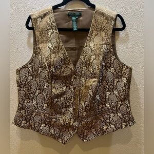 Ralph Lauren Women's Gold Metallic Brocade Paisley Vest